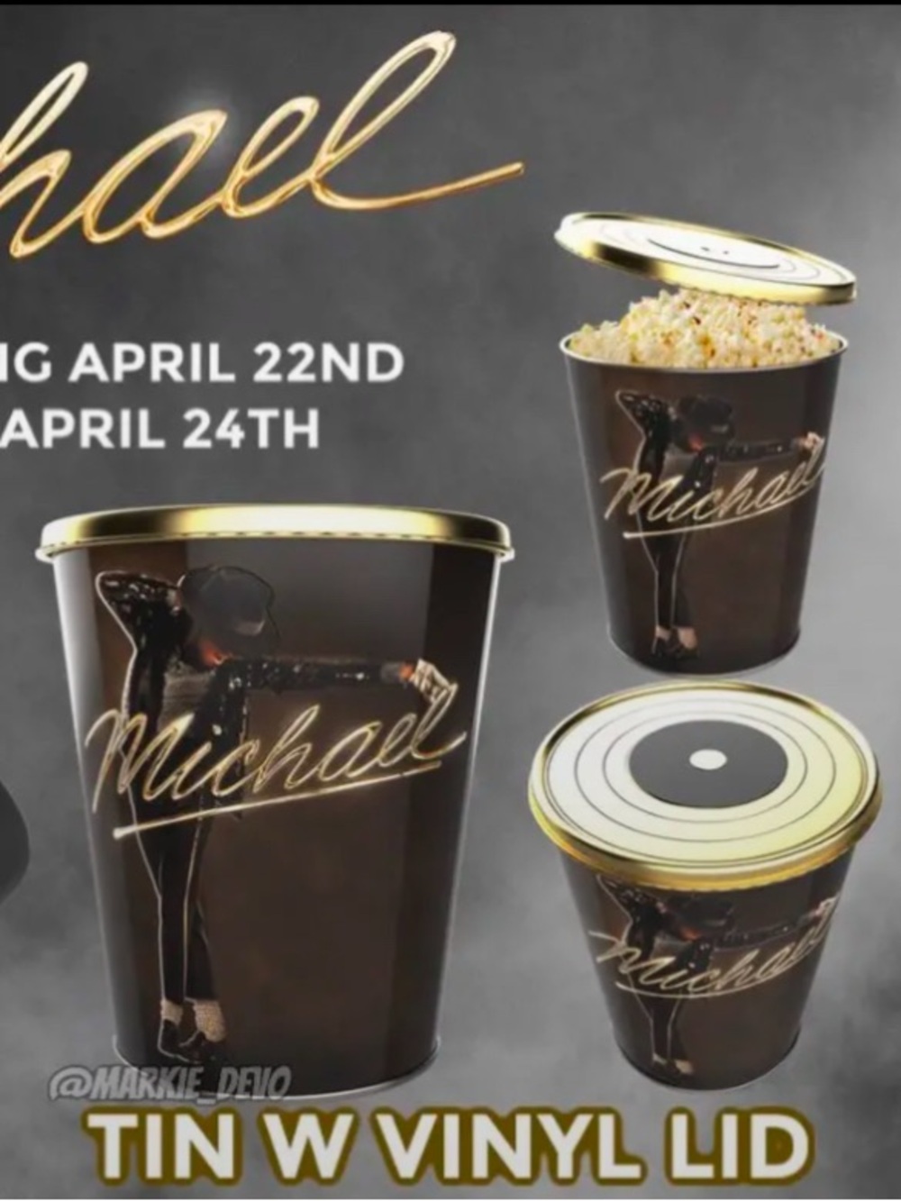 Michael Jackson Signature Popcorn Tin - Black & Gold NWT - Picture 2 of 5